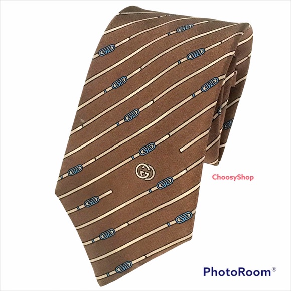 Gucci Other - GUCCI Tie GG Logo Silk Brown Blue